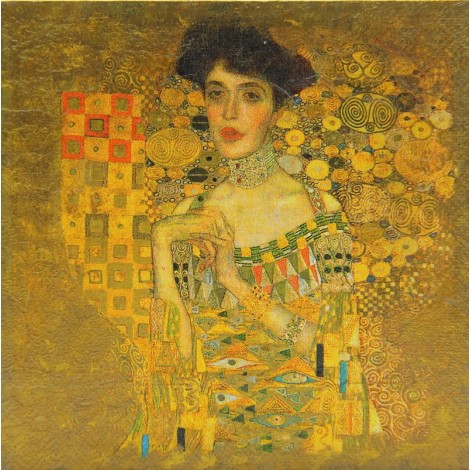Ročno izdelana decoupage slika z motivom Klimt Adele na leseni podlagi, 16×16 cm