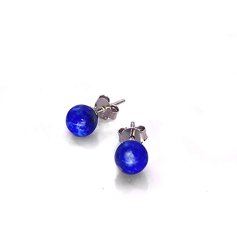 Mini srebrni uhani z okroglim kamnom lapis lazuli 6 mm