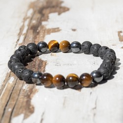 lava stone, tiger eye, hematite, crystal bracelet, crystal bracelet for men