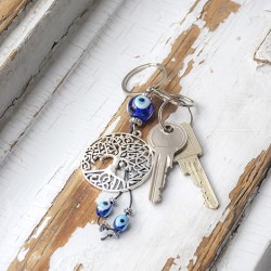 evil eye, evil eye key chain, tree of life, tree of life key chain, cute key chain, silver key chain