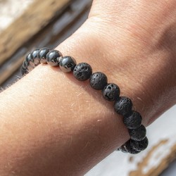 hematite, lava stones, male bracelet, crystal bracelet, protection stone, energy stone, strength, vitality