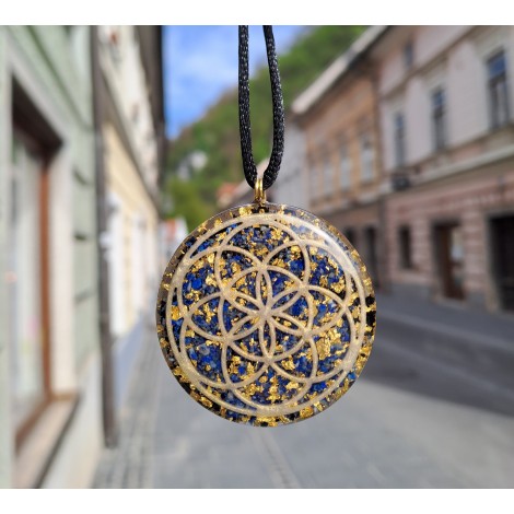 lapis lazuli, black tourmaline, gold, orgonite, orgonite necklace