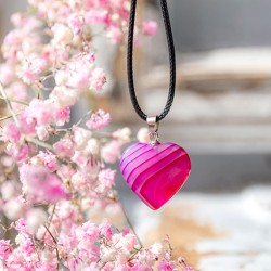 PINK AGATE heart necklace, pink agate, crystals