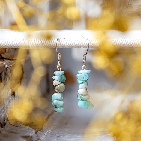 energijski nakit z larimarjem, uhani z modrim larimar kamnom, uhani za komunikacijo in mir larimar, larimar uhani