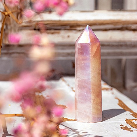 ROSE QUARTZ AURA obelisk rose quartz  aura crxstal