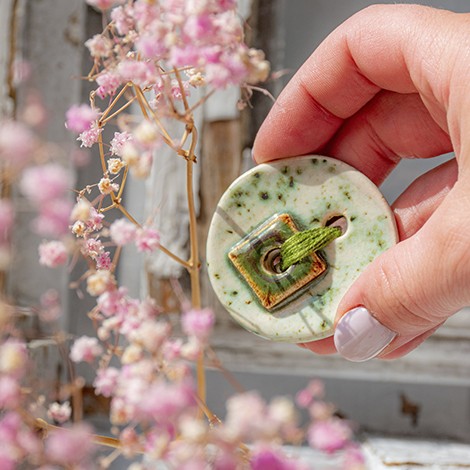 handmade, cearamic brooch, unique jewellery, unique brooch, lucky button