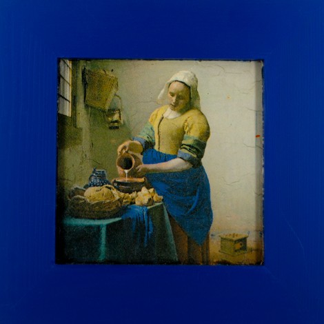 Framed decoupage picture of Vermeer’s The Milkmaid reproduction (26×26 cm)