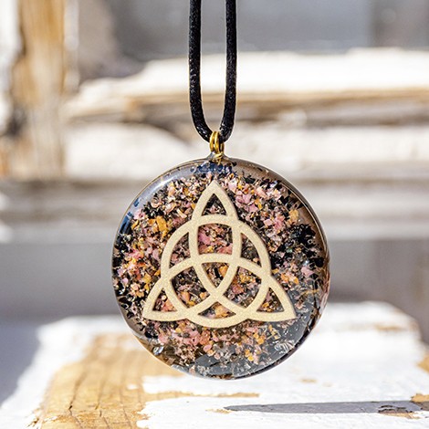 rodonite BLACK TOURMALINE orgonite necklace orgone energy protection radiation Celtic knot