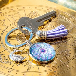 MANDALA purple moon and rose keychain, mandala, energy mandala, purple mandala