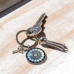 MANDALA obesek za ključe sivo moder ključ, mandala obesek za ključe, mandala, ročno delo, ročno delana mandala