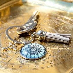 MANDALA obesek za ključe sivo moder ključ, mandala obesek za ključe, mandala, ročno delo, ročno delana mandala