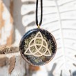 PERIDOT BLACK TOURMALINE orgonite necklace triquetra, orgonite necklace, peridot orgonite