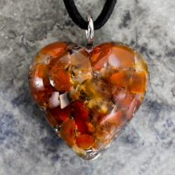 Carnelian orgonite heart pendant necklace